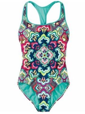 Title Nine Multicolor Medallion Print One-Piece Swimsuit - Teal, Navy, Pink